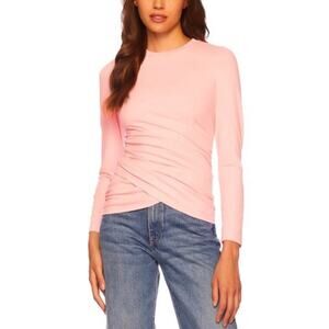 Susana Monaco Faux Wrap Crew Long Sleeves Top - Pink NWT Size Small